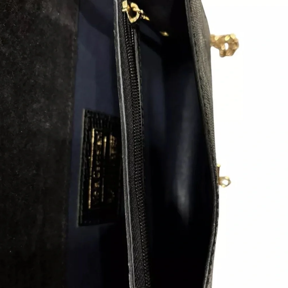 Viola Castellani Black Leather Crossbody Clutch Handbag Purse Italy Gold Whimsi